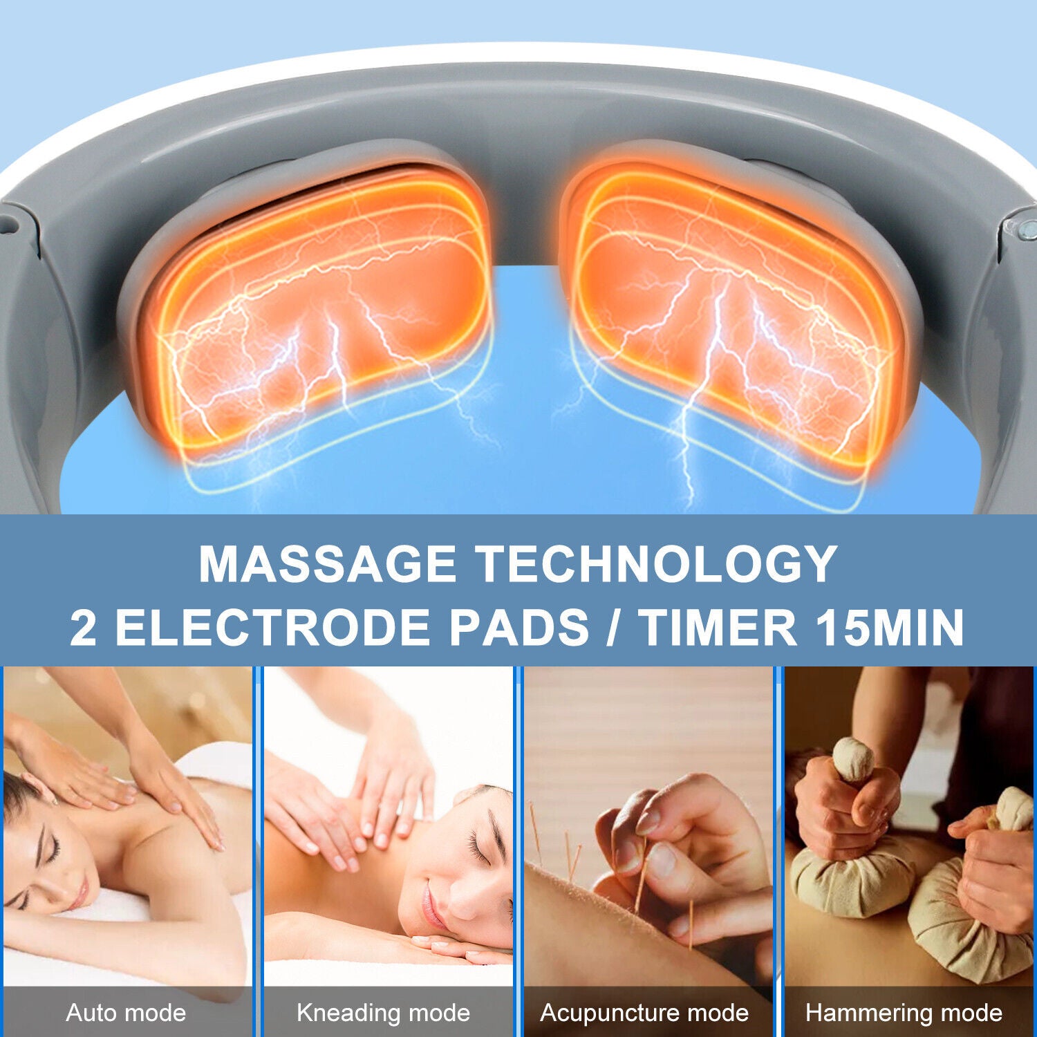 Electronic neck massager with 2 electrode pads and timer