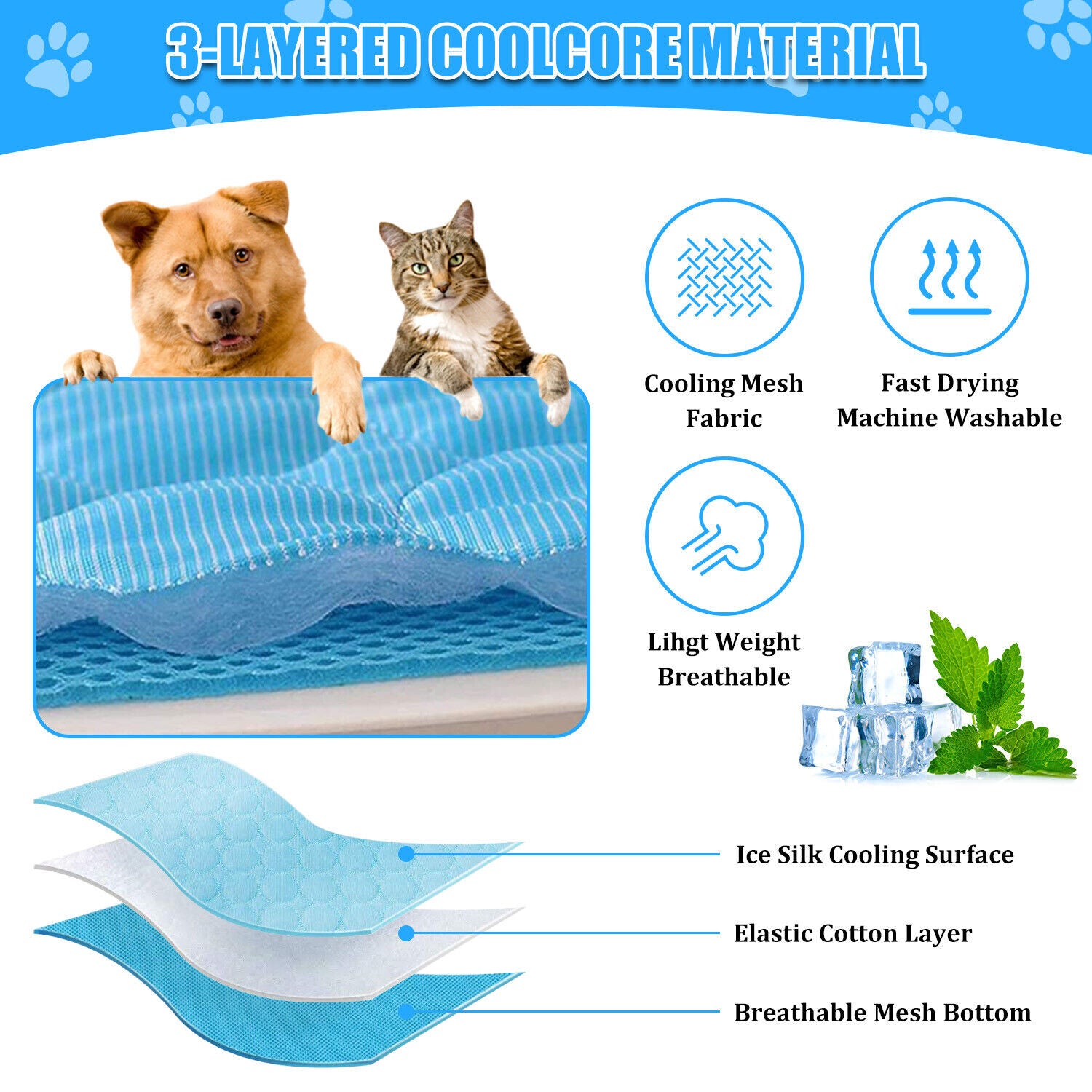 Pet Cooling Mat with 3 layered cool core material