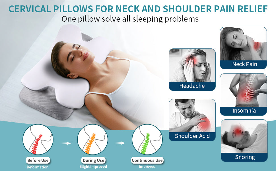 Cervical Neck Pillow for Pain Relief | Contour Memory Foam Pillow | Neck Support Pillows for Sleeping | Ergonomic Orthopedic Pillow for Side, Back, Stomach Sleepers