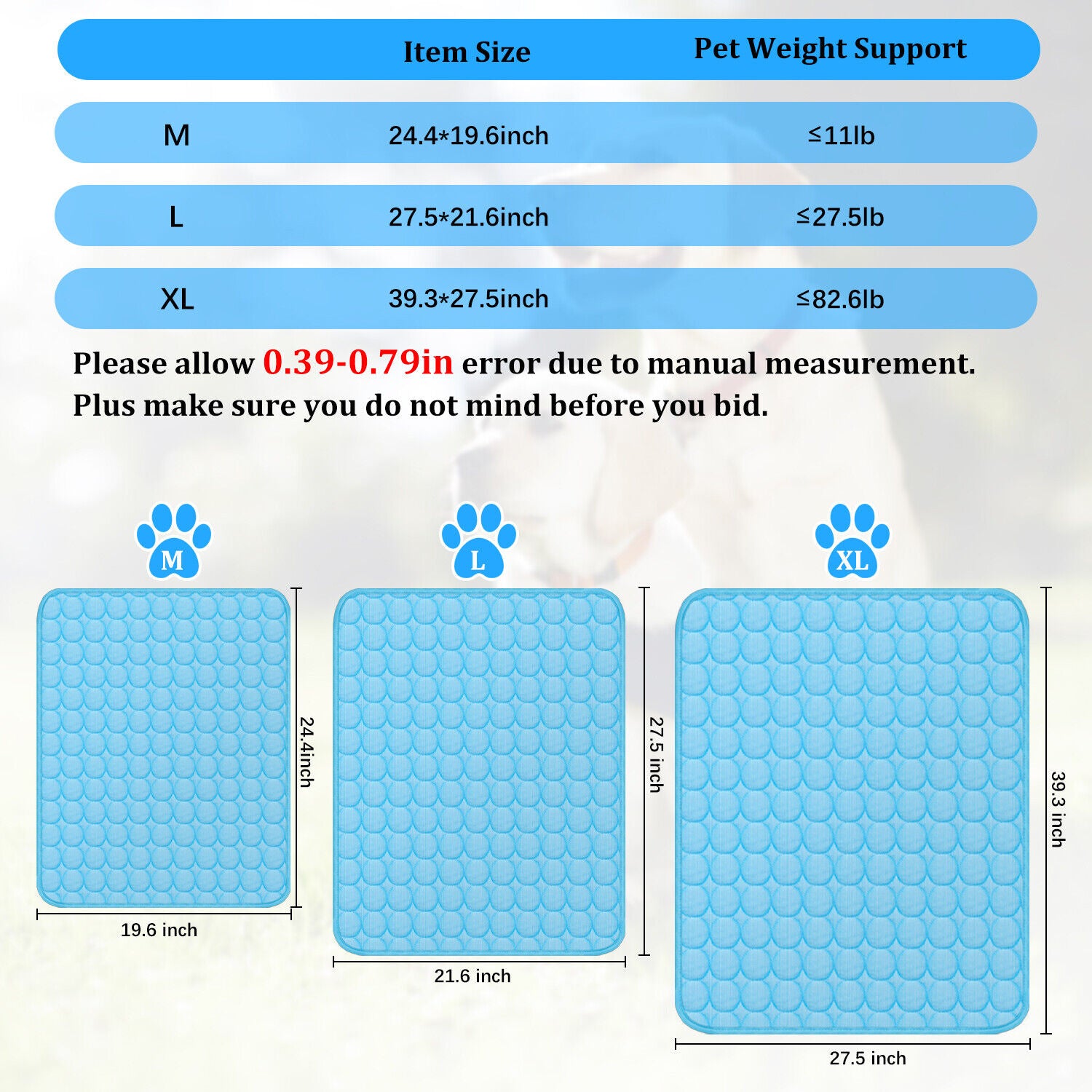 Pet Cooling Mat in 3 different sizes